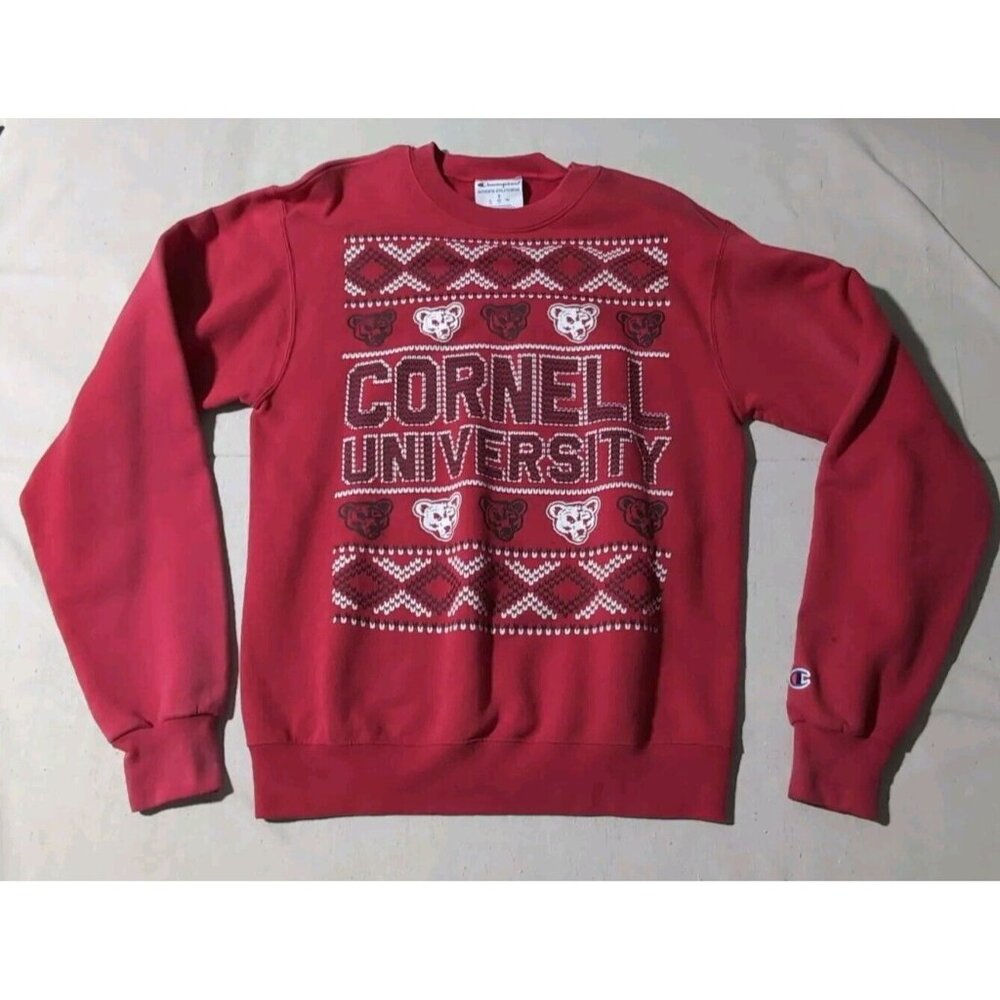Champion Authentic Athletic Wear Cornell University Holiday Sweater Red Small